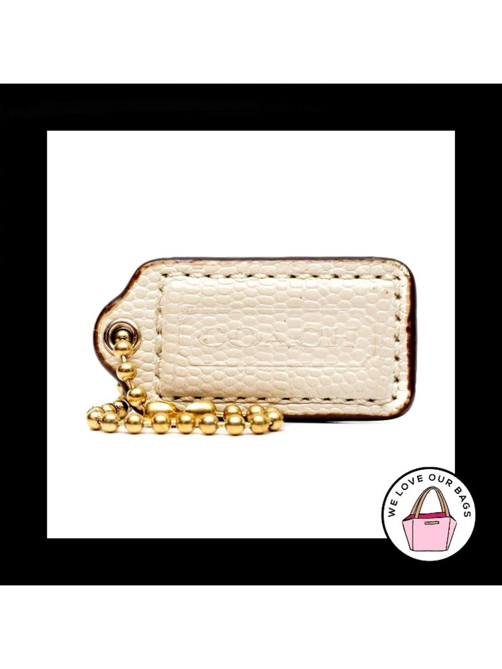 2" COACH White EMBOSSED EXOTIC Leather Brass Key Fob Bag Charm Keychain Hang Tag